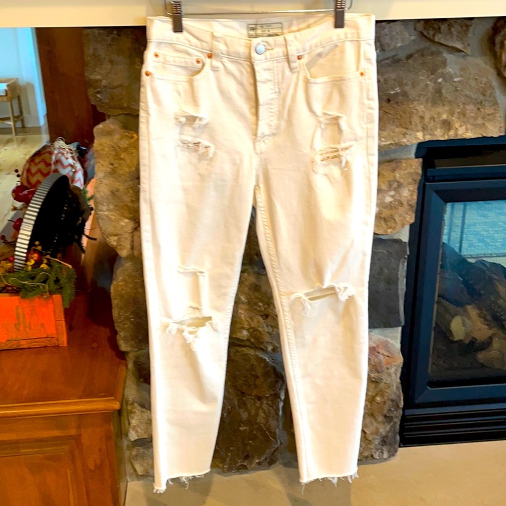 Free People distressed cream jeans! Never worn.